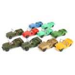 Tootsietoy military  Jeep group of 10  to include yellow with silver screen, red, light green plu...