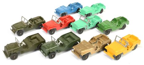 Tootsietoy military  Jeep group of 10  to include yellow with silver screen, red, light green plu...
