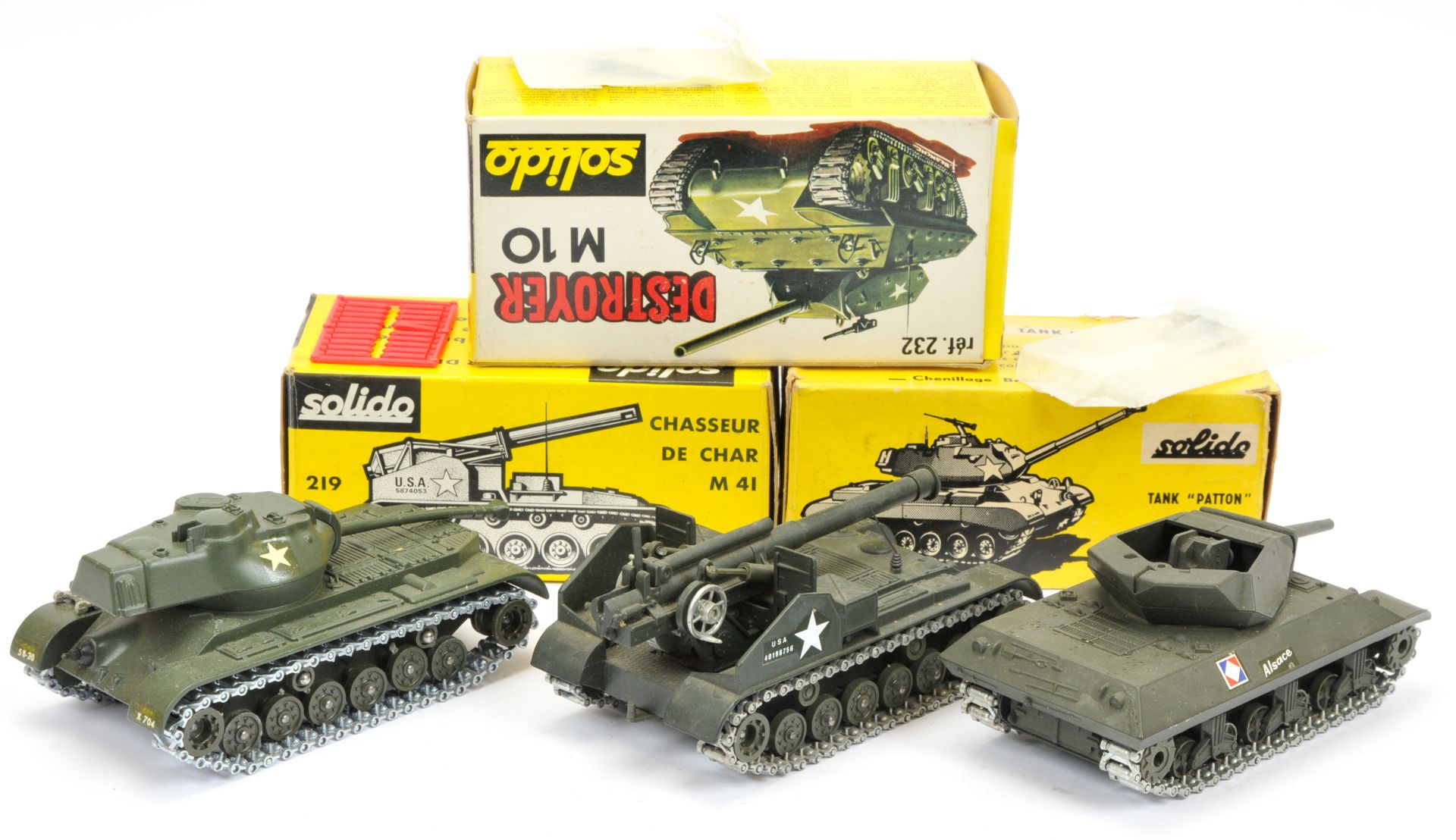 Solido military group of 3 Tanks - (1) 202 Patton - green, (2) 219 Chasseur M41  - Image 2 of 2