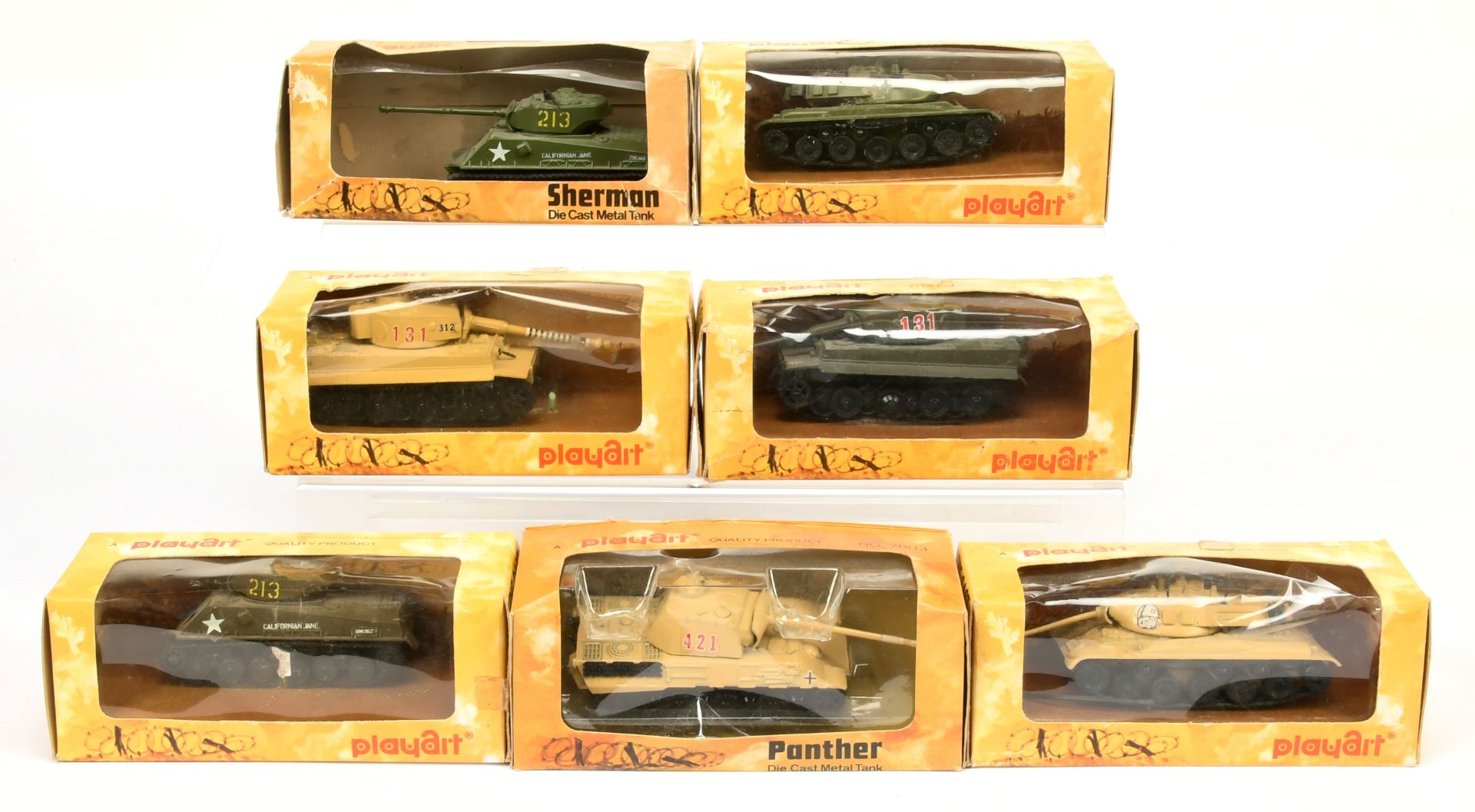 Playart Military group of 7 tanks to include - Tiger, Sherman, plus others