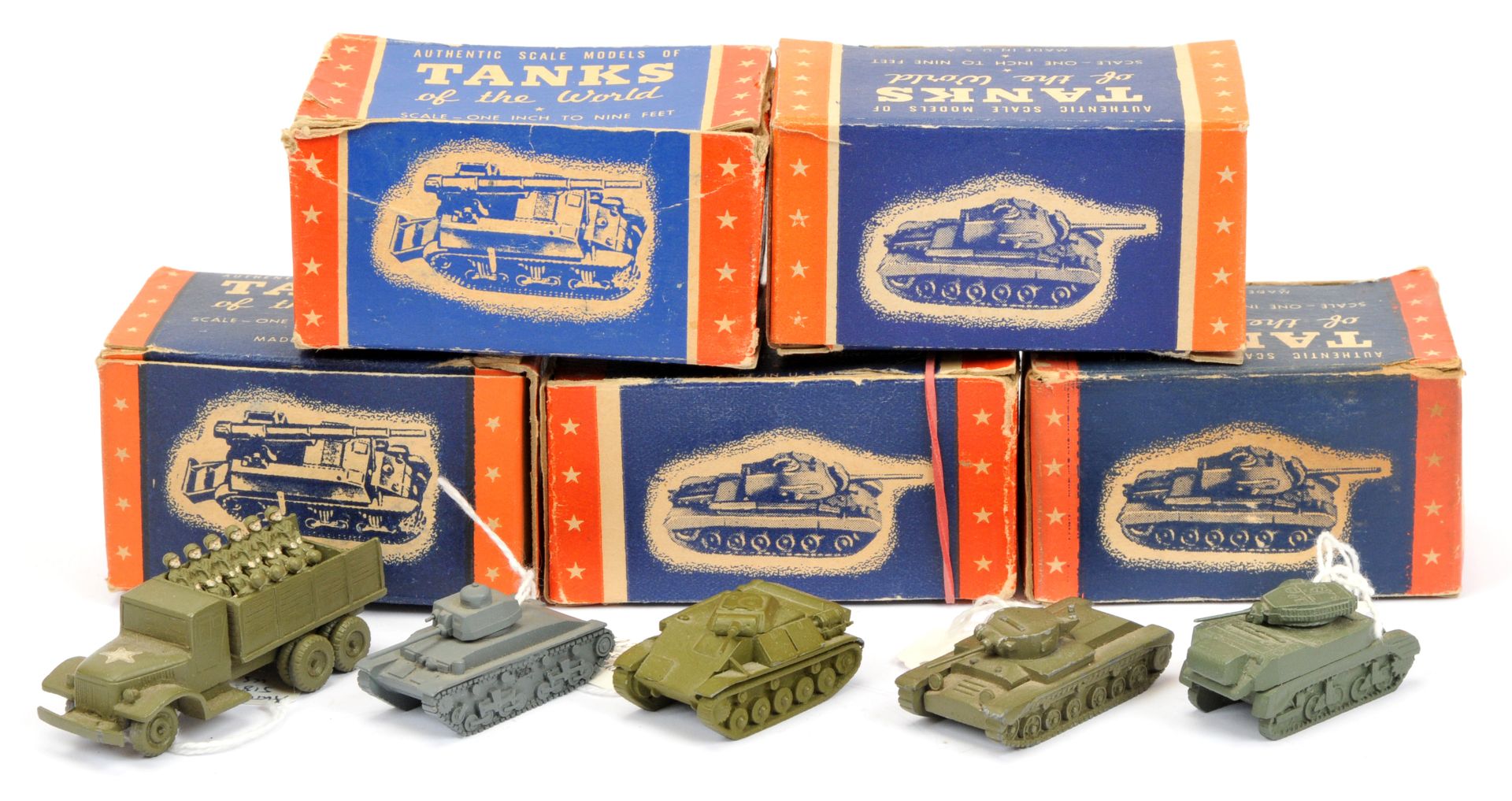 Authenticast diecast Military vehicles. group of 5 - (1) German tank grey, (2) Us tank green,
