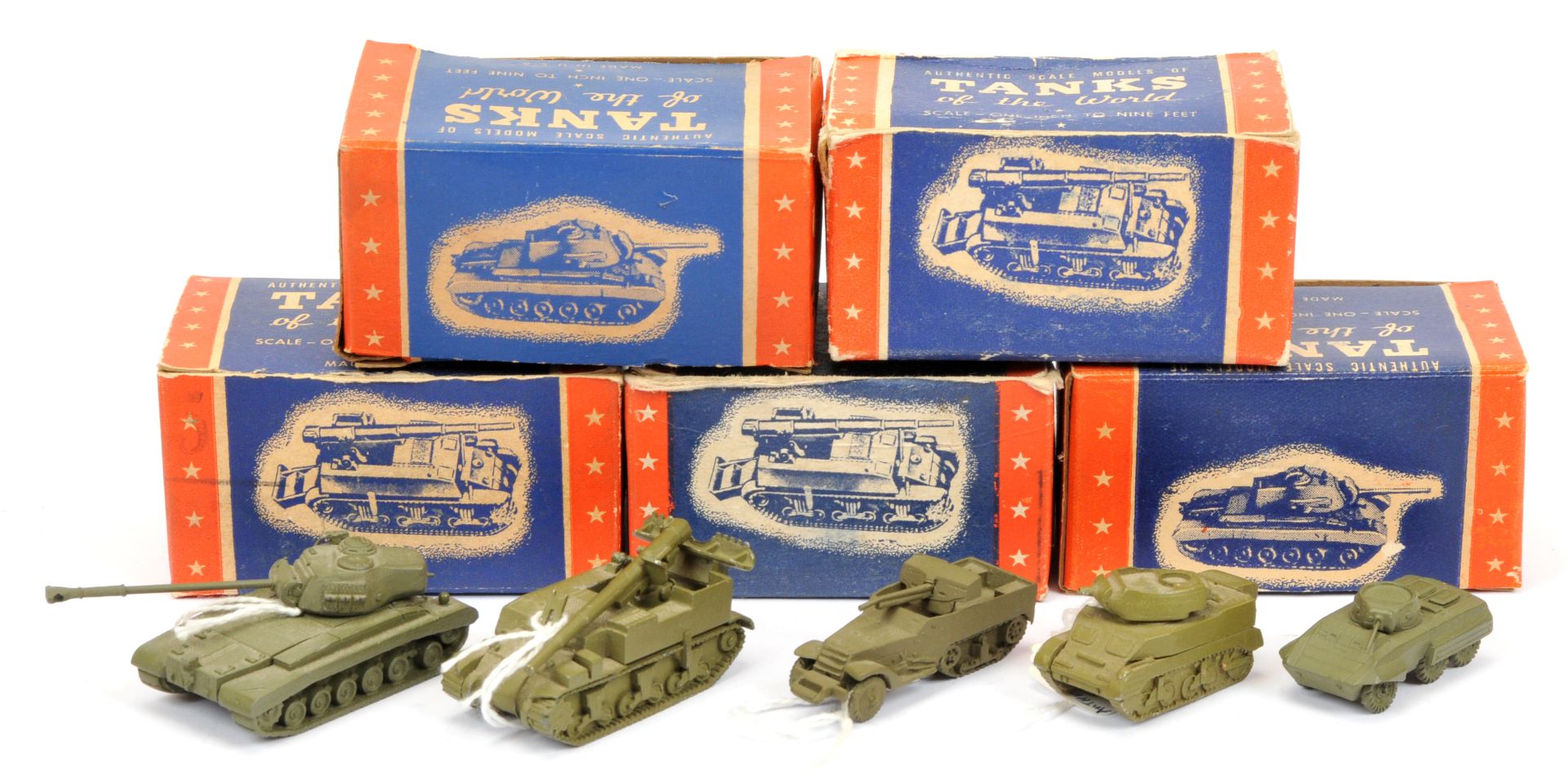 Authenticast diecast Military vehicles. group of 5 - (1) US Self-propelled gun (2) 7mm howitzer