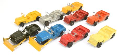 Tootsietoy military  Jeep group of 9  to include yellow, red, silver  Plus others also includes 2...