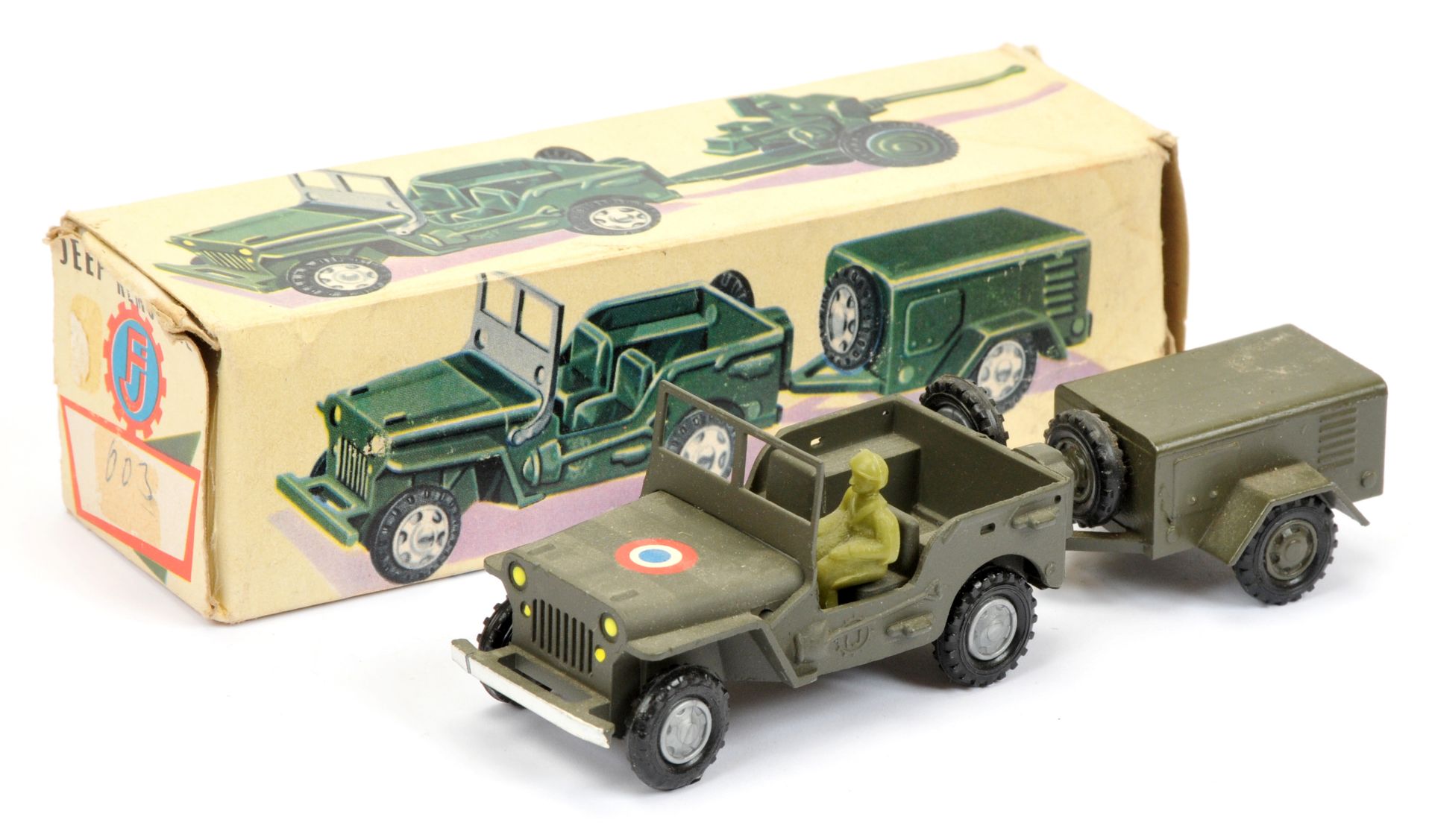 Fj Military Jeep and trailer set  - Jeep - drab green including hubs with, roundel on bonnet, fig...