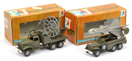 FJ Military a pair  - (1) Rocket lorry - Drab green with silver hubs and grey rocket,