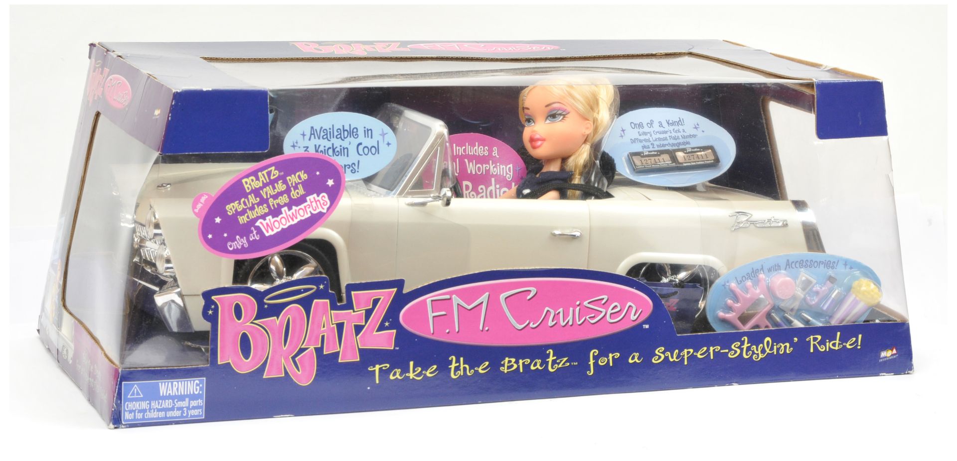 MGA Bratz FM Cruiser Woolworth’s Special, convertible white car, with doll