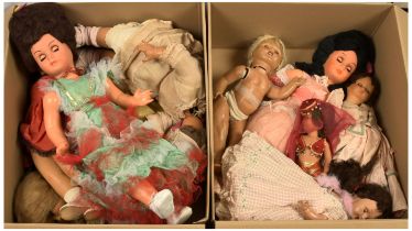 Collection of hard plastic, cloth and composition mainly Continental vintage dolls