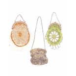 Three antique Victorian micro bead / crochet purses