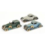 Tootsietoy USA a group of three vintage model cars including Lasalle - silver with black chassis ...