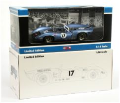 GMP 1/18th scale 12010 1965 Lola T70 Spyder - metallic blue, black body stripe and racing number ...