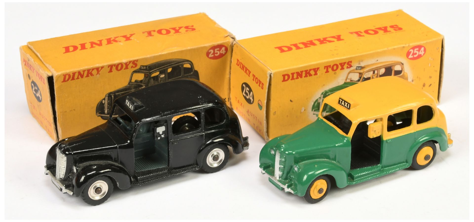 Dinky 2 x 254 Austin Taxi both have model number 254 base