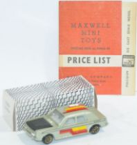 MFG by Maxwell (India) a boxed Ford Zodiac along with an interesting 1984 price list