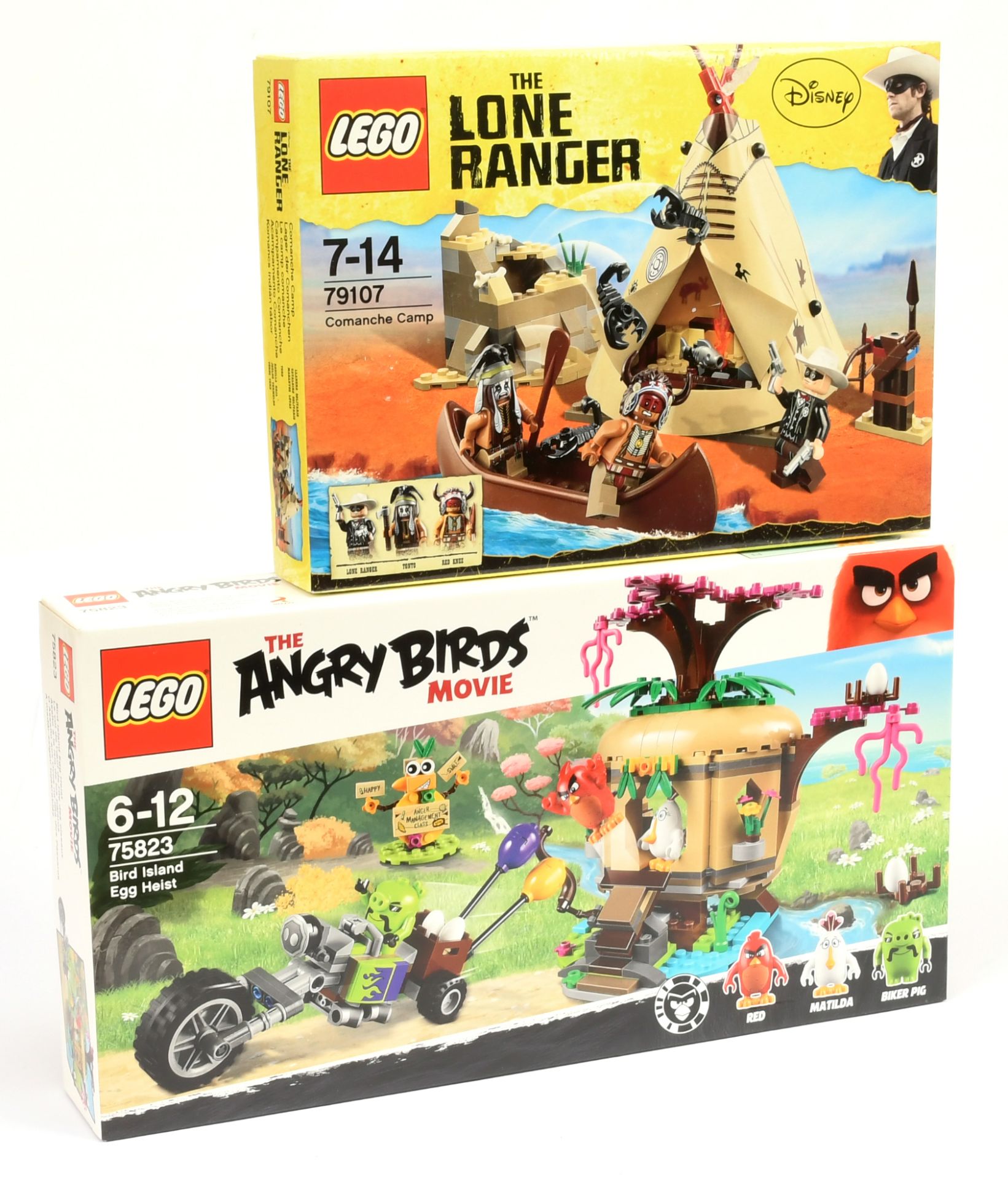 Lego sets to include The Lone Ranger Comanche Camp set number 79107, Angry birds the movie Bird I...