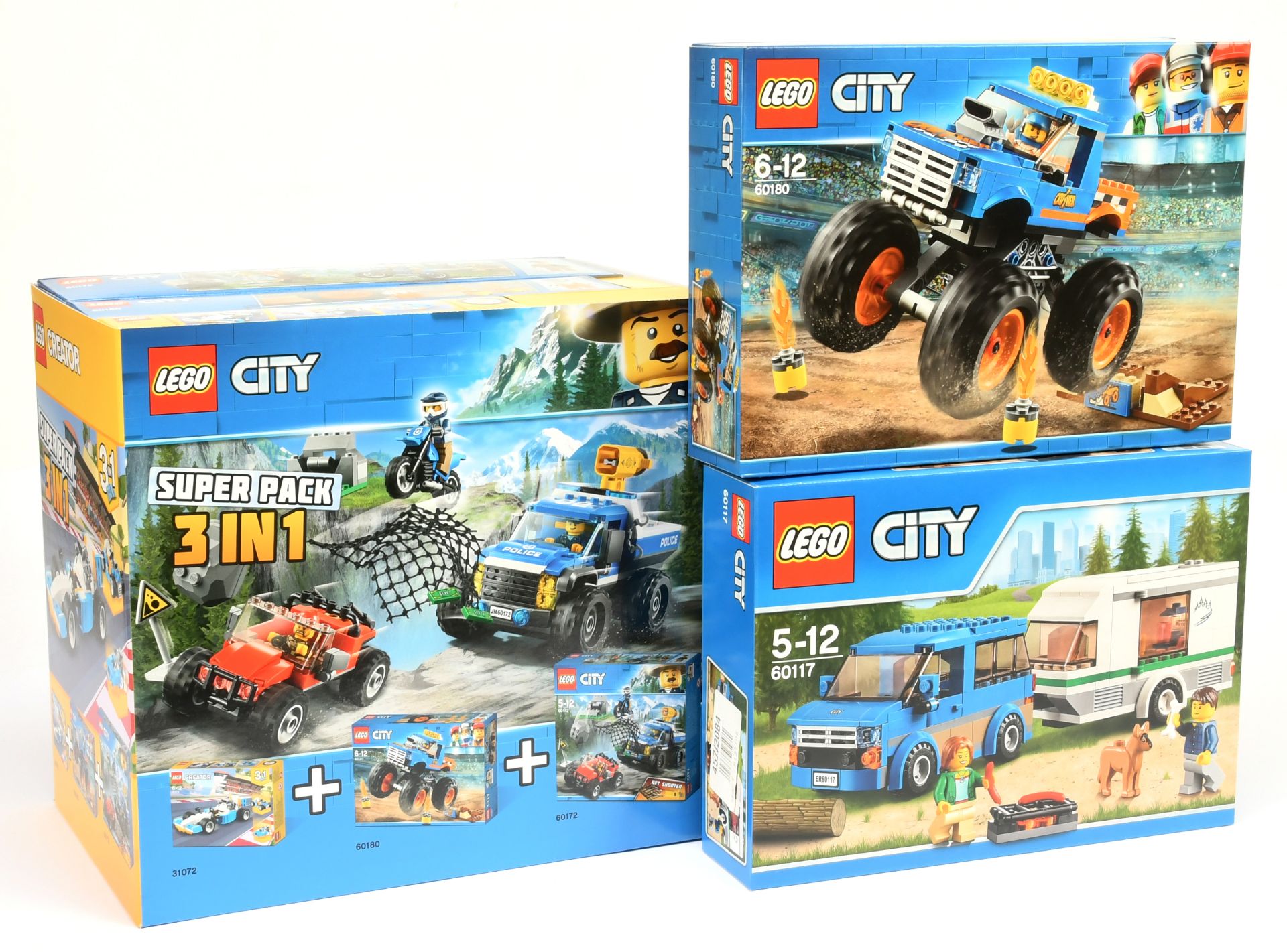 Lego City sets to include 3 in 1 Super Pack 31072, 60180, 60172, Monster Truck set 60180, Van and...