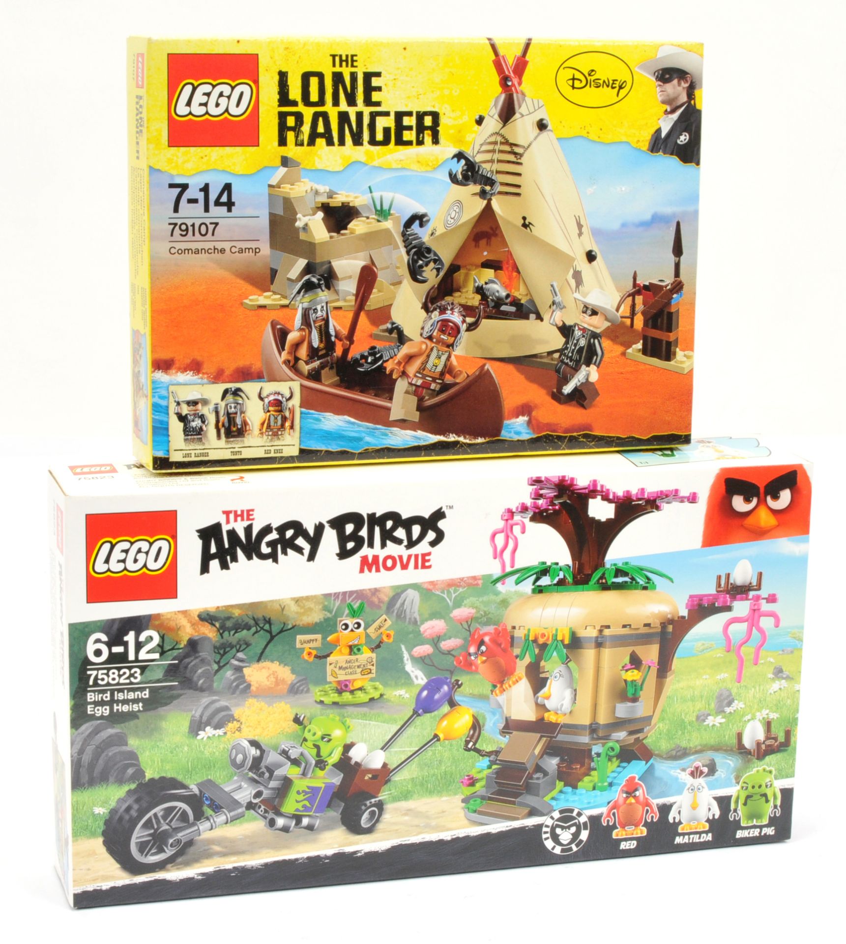 Lego sets to include The Lone Ranger Comanche Camp set number 79107, Angry birds the movie Bird I...
