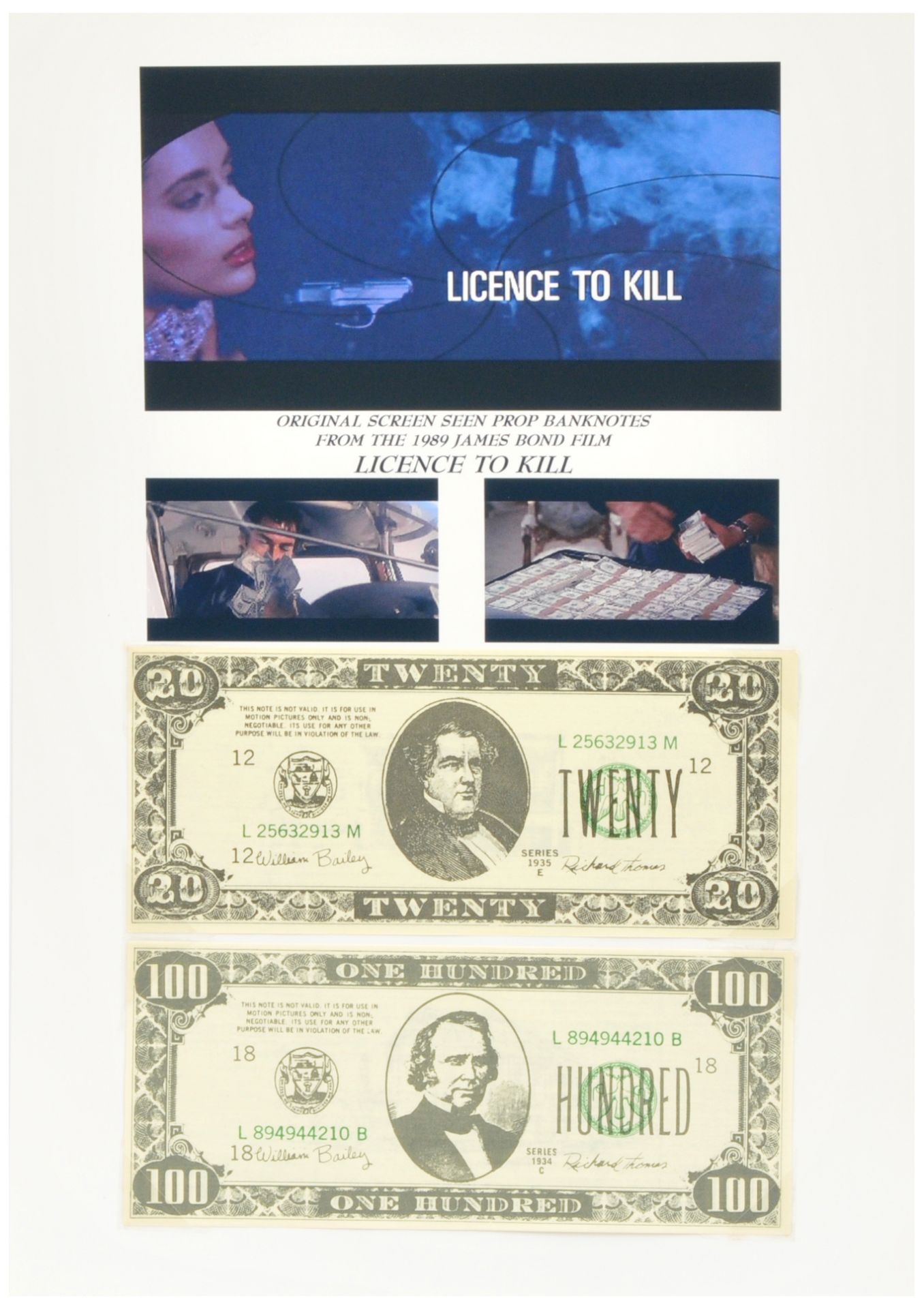 James Bond 007 Licence to Kill prop bank notes