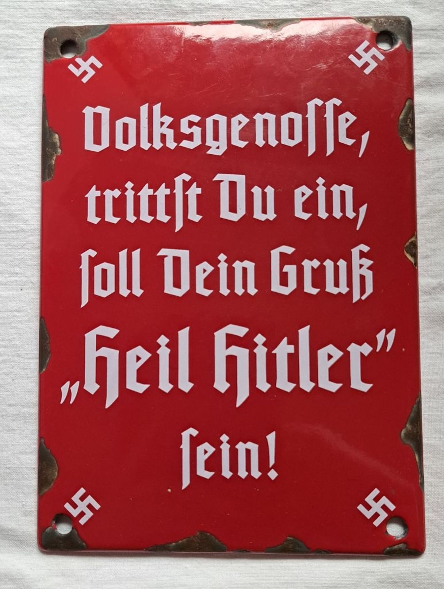 WKII Emailleschild Volksgenosse Eisen