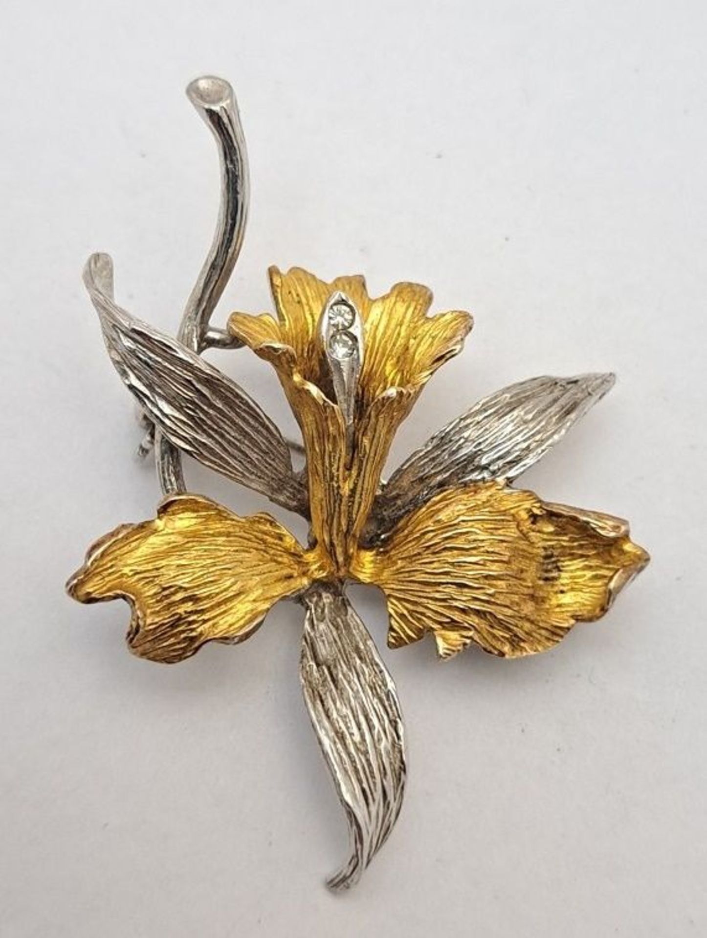 925er Silber florale Brosche vergoldet