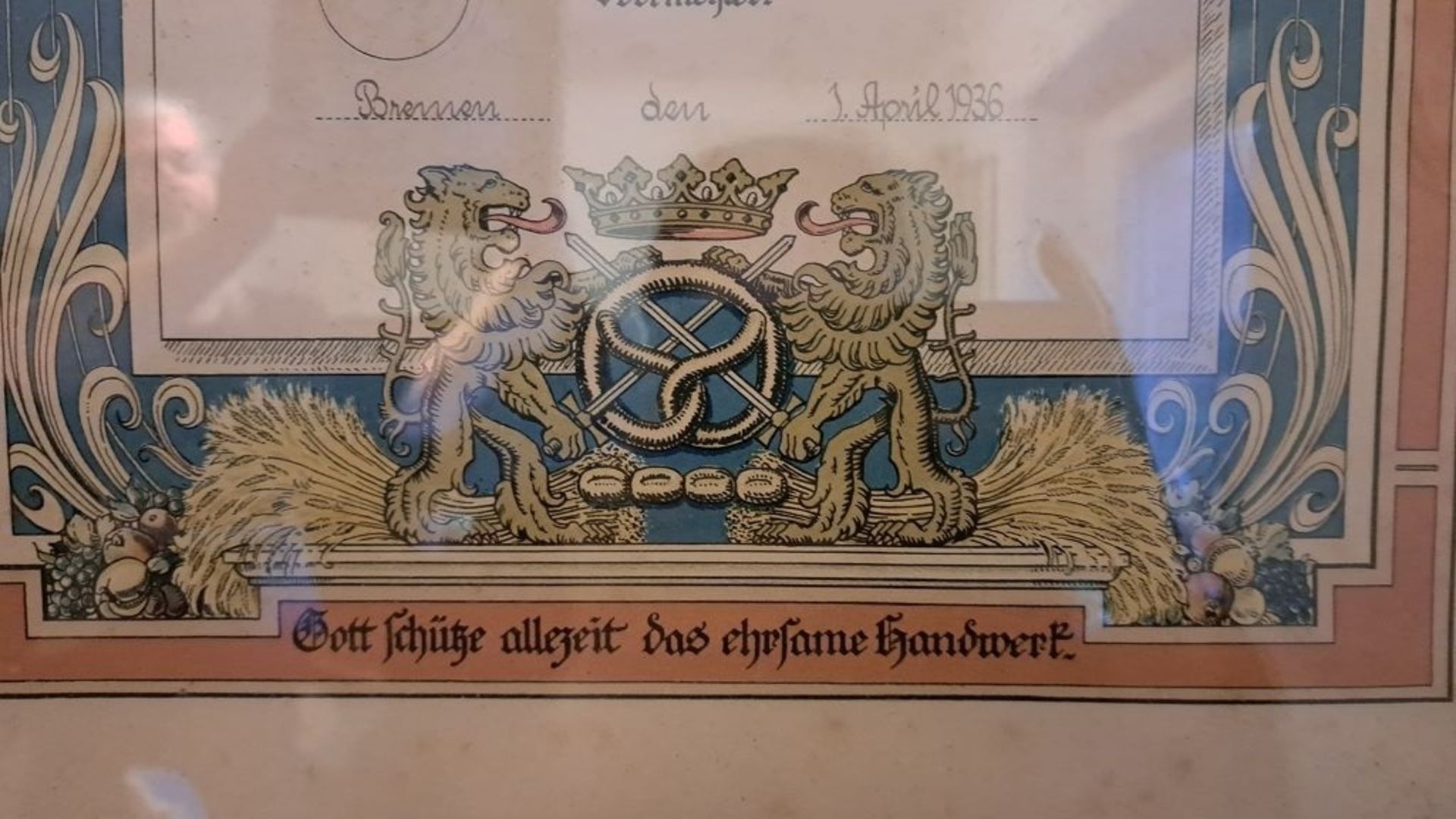 WK II Gerahmte Urkunde Bremer Bäcker-Innung 1936 - Bild 4 aus 5