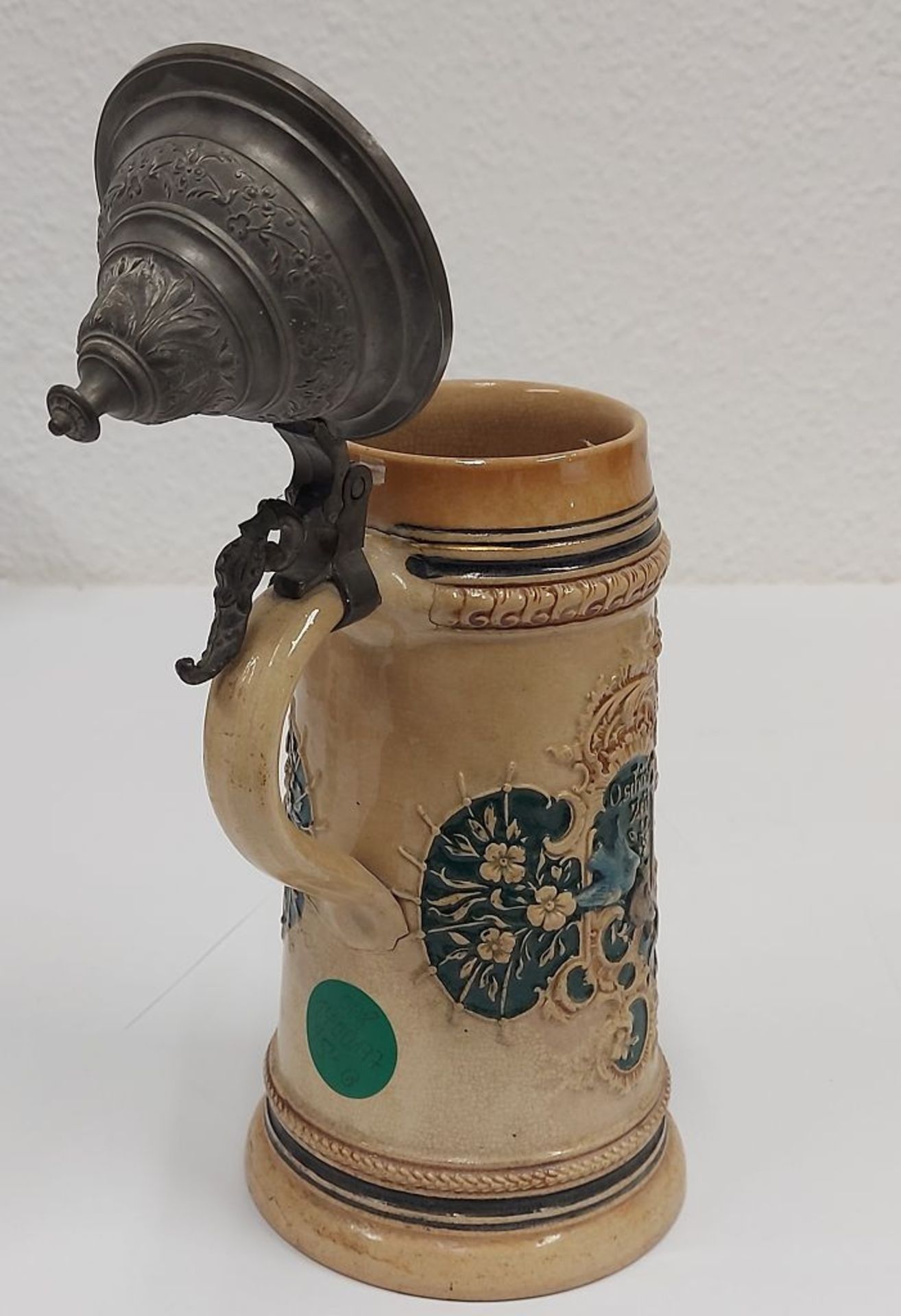 Antiker Bierkrug mit Zinndeckel - Bild 3 aus 5