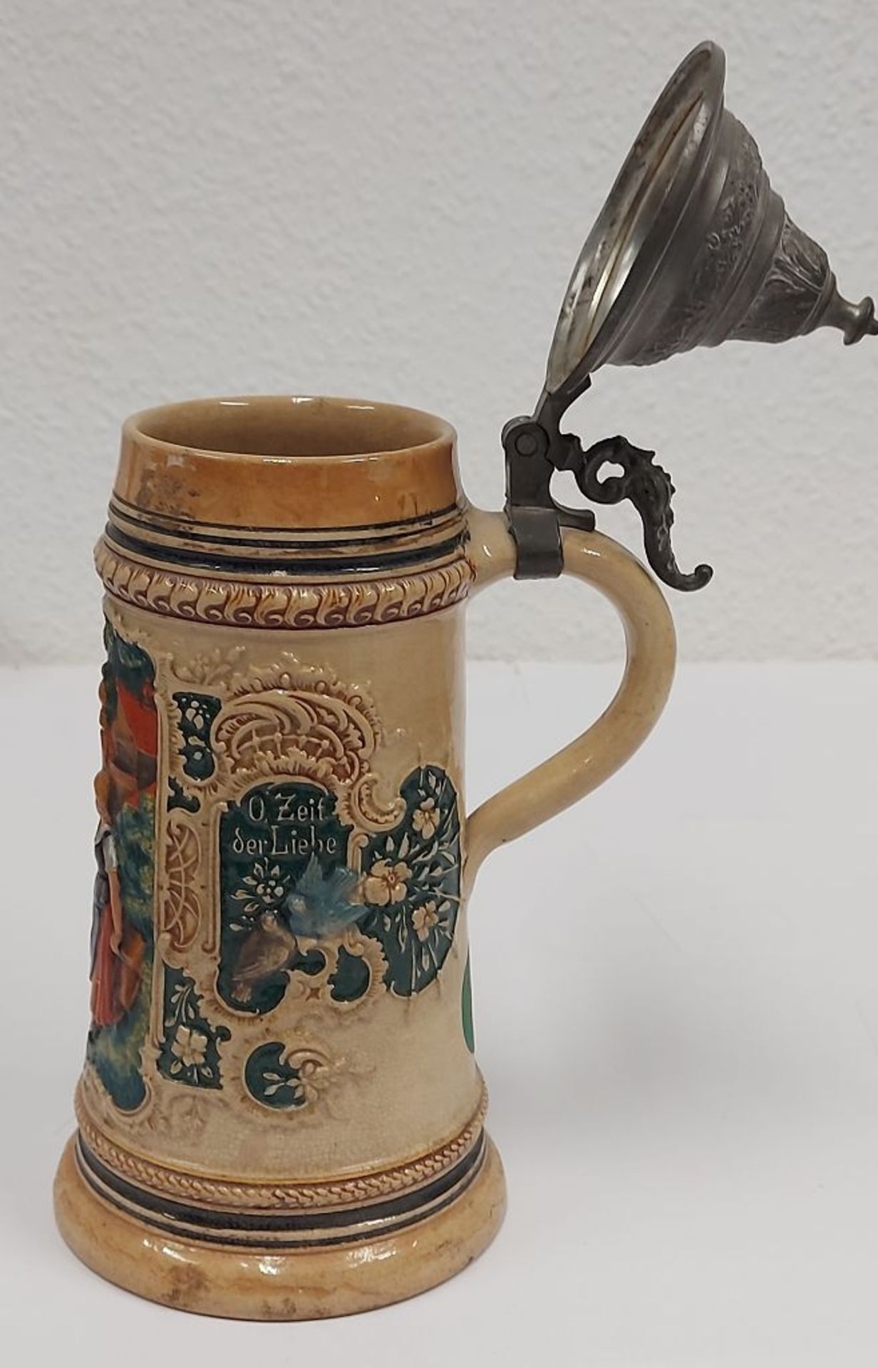 Antiker Bierkrug mit Zinndeckel - Bild 2 aus 5