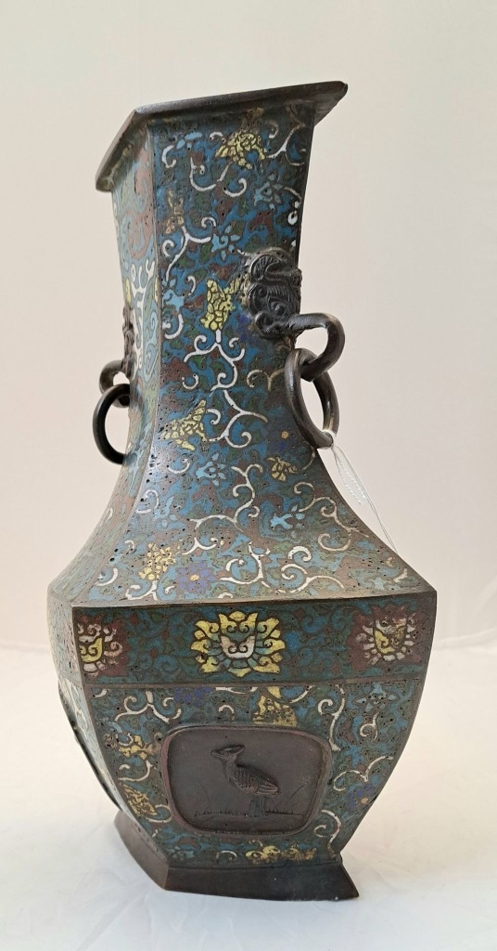 Antike jap. Emaille Bronze Vase - Image 4 of 4