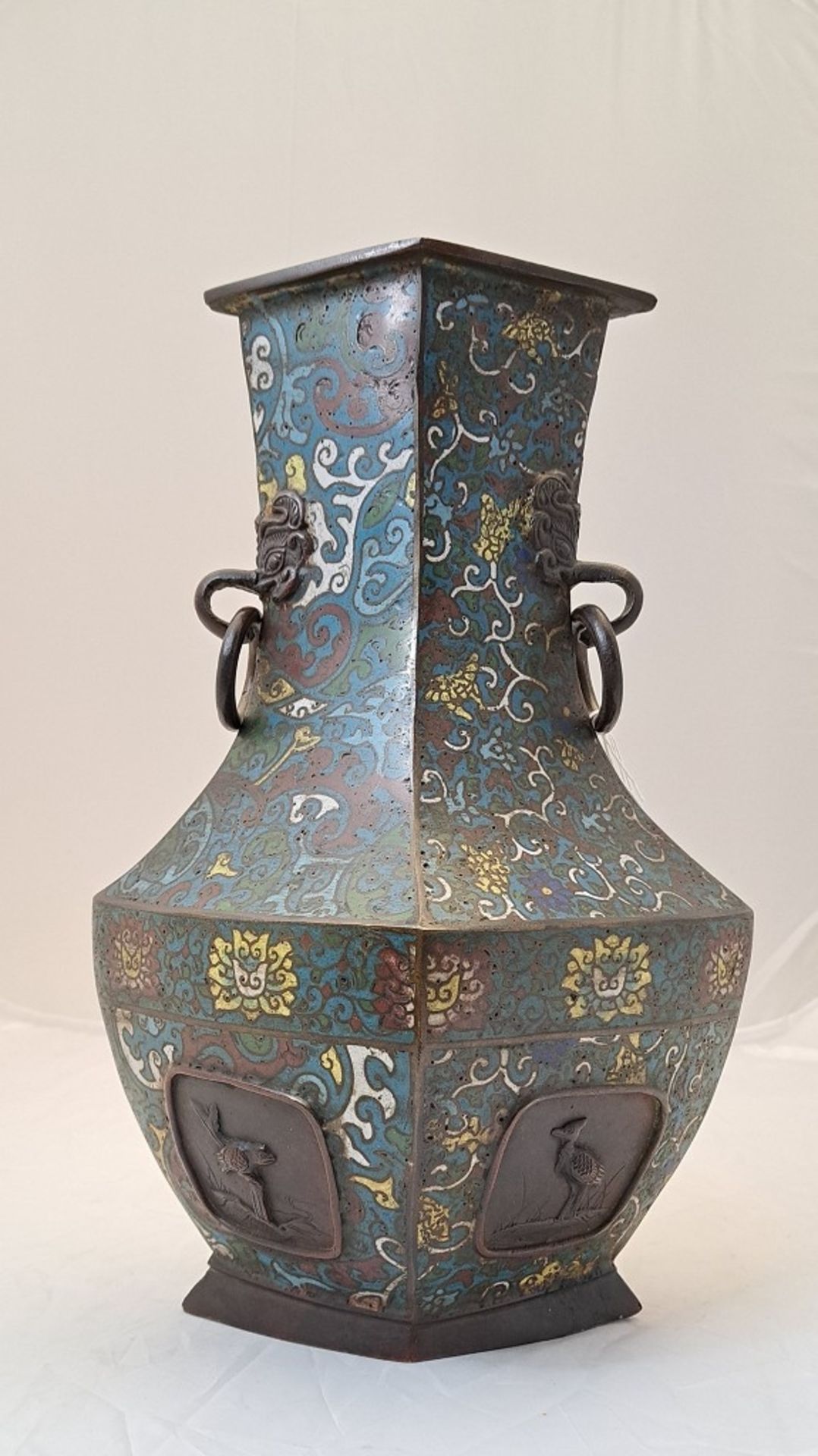 Antike jap. Emaille Bronze Vase