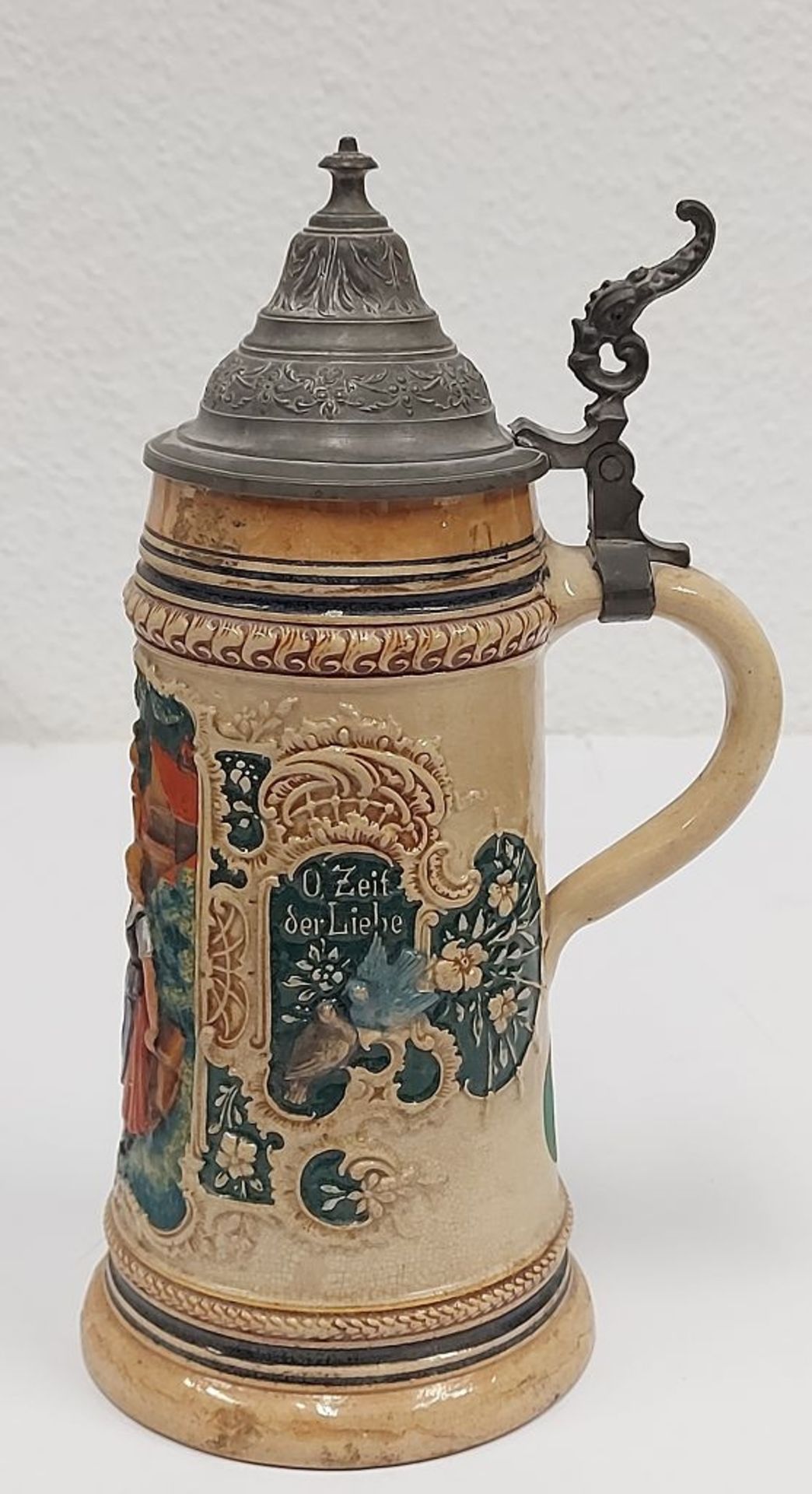 Antiker Bierkrug mit Zinndeckel - Bild 5 aus 5