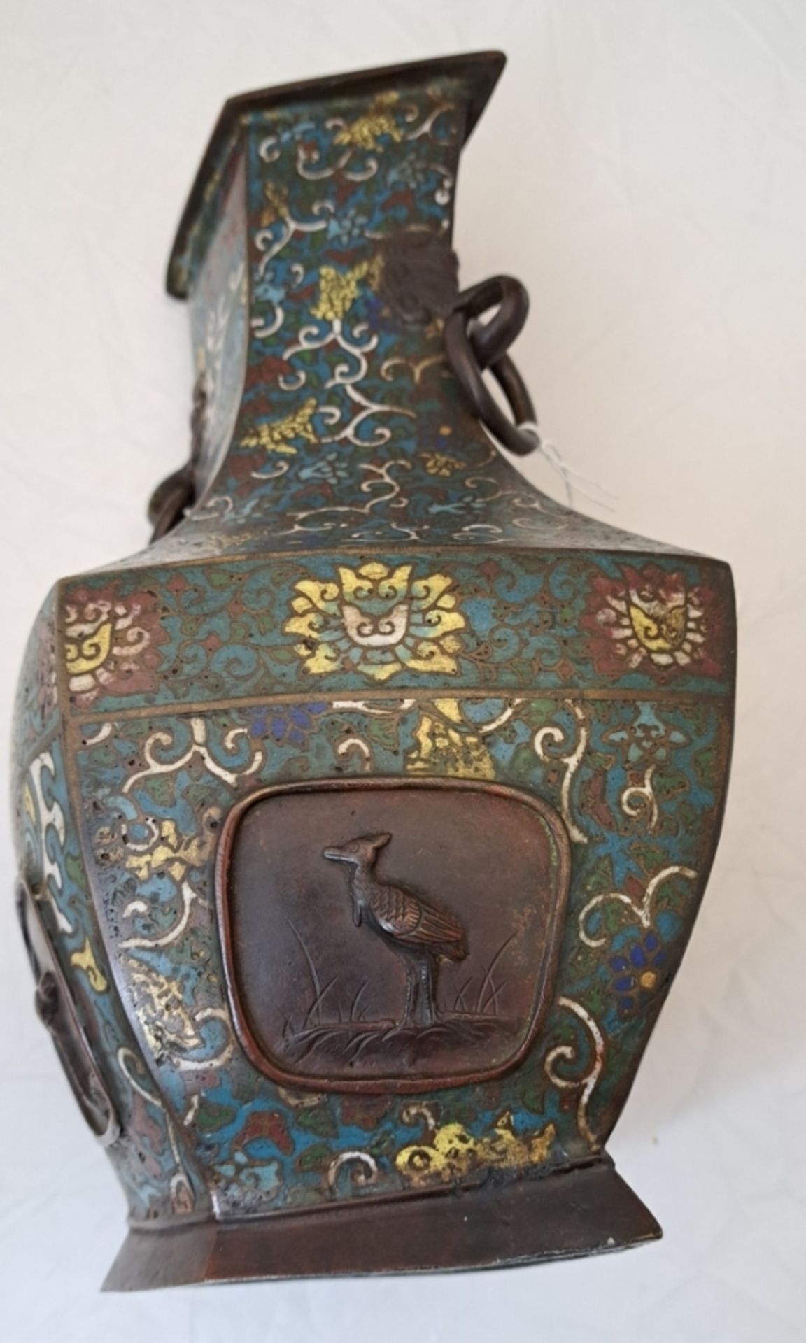 Antike jap. Emaille Bronze Vase - Image 2 of 4