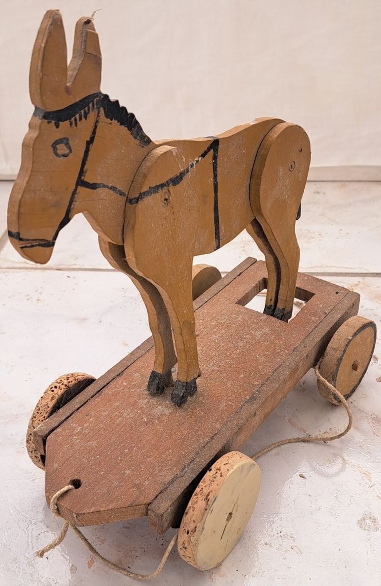 Antikes Holzspielzeug Zugtier Esel
