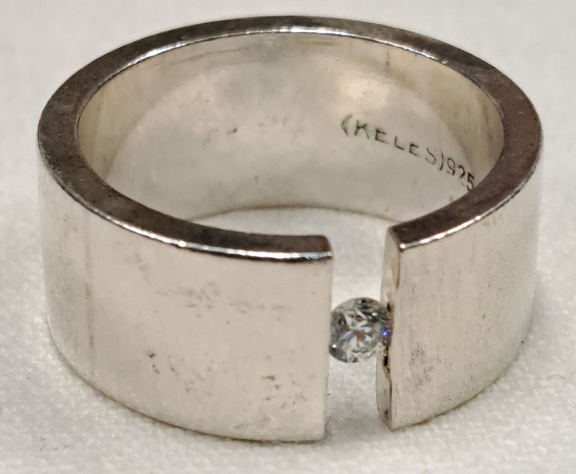 Moderner 925er Silber Spannring weißer Stein - Bild 2 aus 3