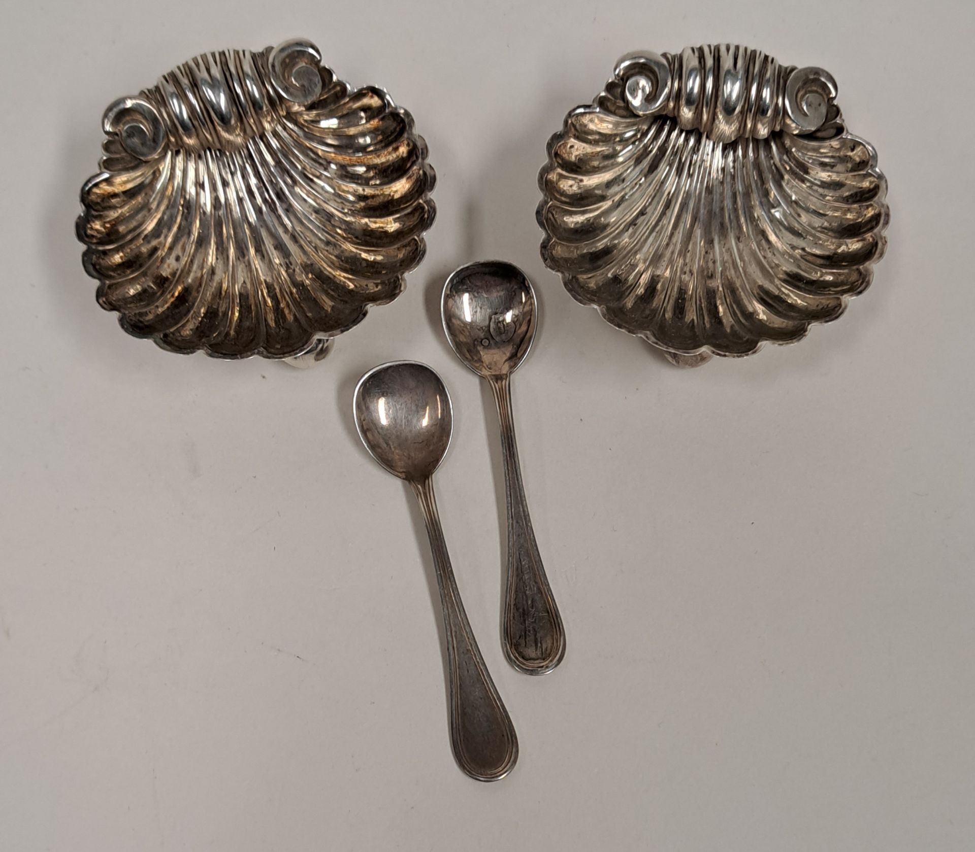 Paar antike 800er Silber Salieren incl. Löffel - Image 3 of 4