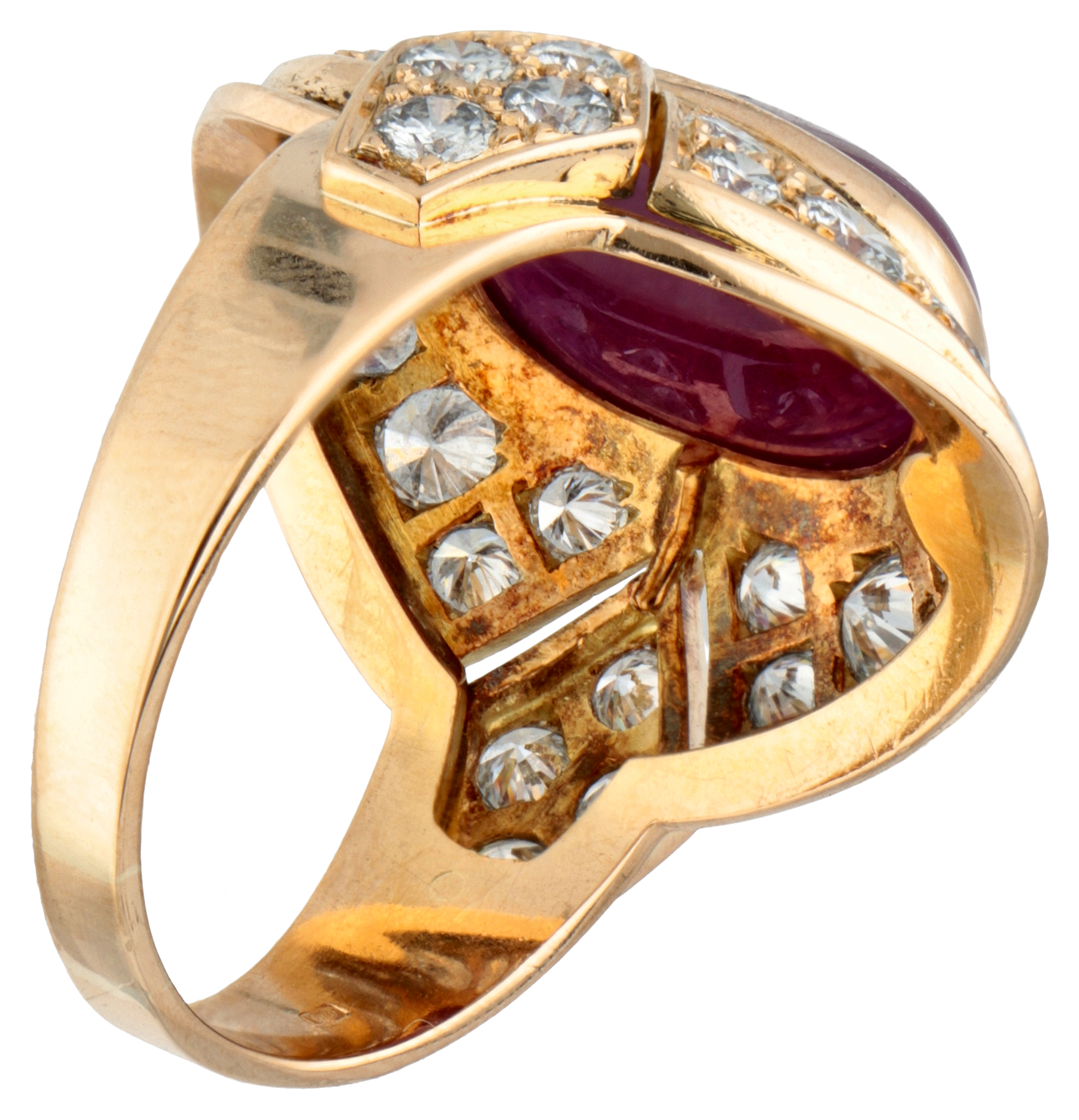 14K. Yellow gold ring set with approx. 1.66 ct. diamond and approx. 7.47 ct. natural ruby. - Image 3 of 3