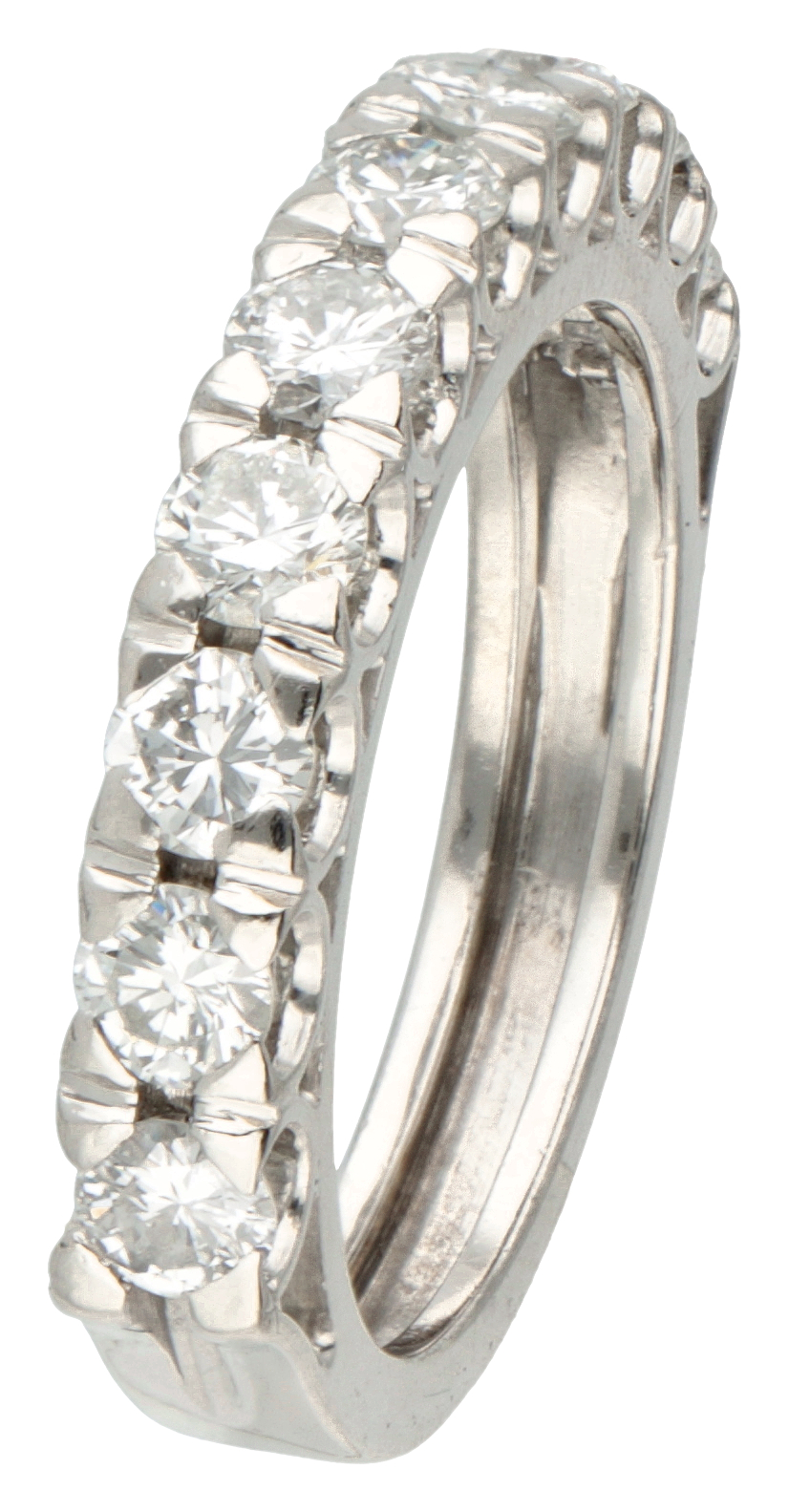 18K. White gold demi-alliance ring set with approx. 1.00 ct. diamond.