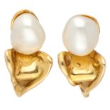 Belgian 18K. yellow gold Unica Simonne (Monhof) Muylaert-Hofman earrings set with biwa pearl.