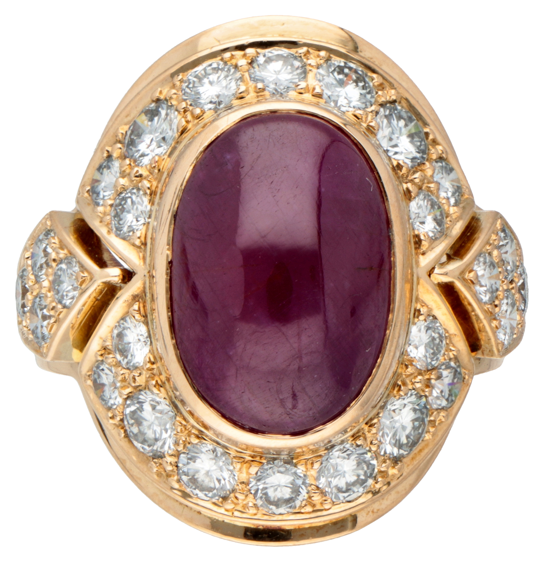 14K. Yellow gold ring set with approx. 1.66 ct. diamond and approx. 7.47 ct. natural ruby. - Image 2 of 3