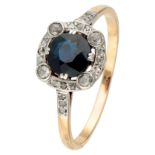 French 18K. yellow gold Art Deco ring set with approx. 0.83 ct. natural sapphire and diamond.