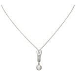 14K. White gold Art Deco pendant set with rose cut diamonds and necklace.