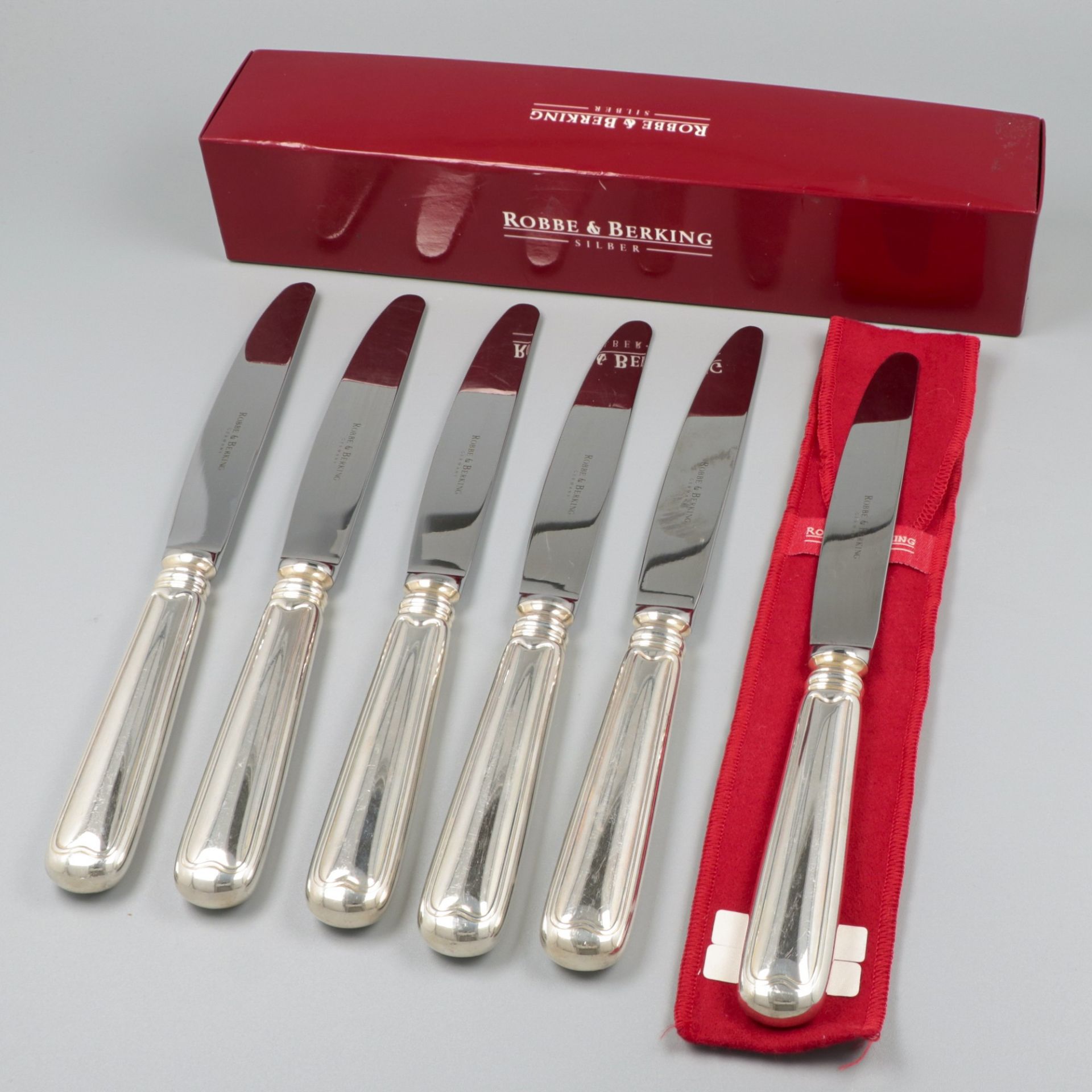 Robbe & Beking 6-piece set dinner knives, model Alt-Faden, silver.