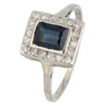 Platinum Art Deco ring set with approx. 0.96 ct. sapphire and diamond.