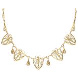 14K. Yellow gold Art Nouveau filigree necklace.