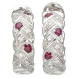 18K. White gold Italian design earrings set with synthetic ruby ​​and diamond.