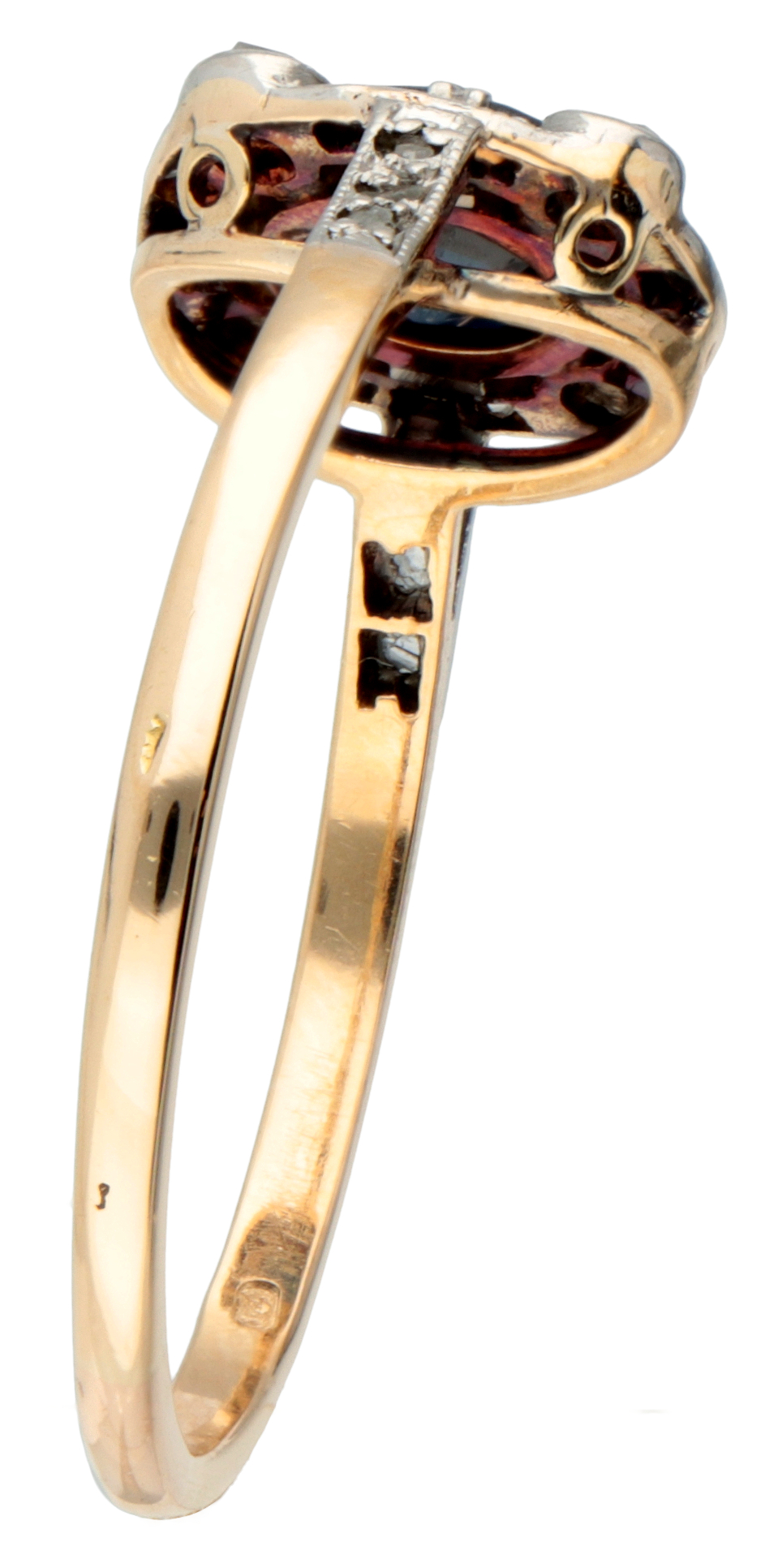 French 18K. yellow gold Art Deco ring set with approx. 0.83 ct. natural sapphire and diamond. - Image 2 of 2