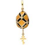 Fabergé 18K. yellow gold enamel egg pendant with Russian orthodox cross on a chain.
