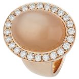 18K. Rose gold cocktail ring set with approx. 20.90 ct. moonstone and approx. 0.96 ct. diamond.