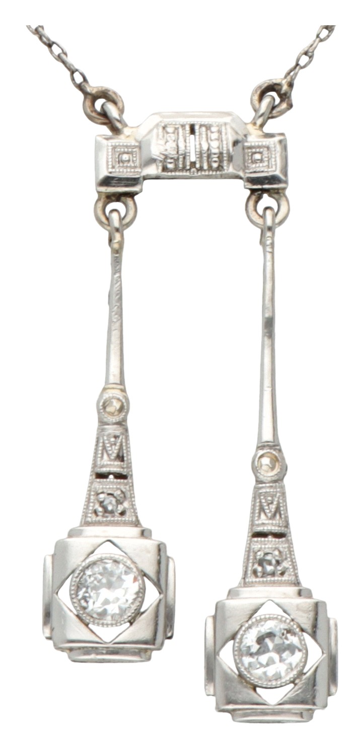 14K. White gold Art Deco collier négligé set with approx. 0.26 ct. diamond. - Image 2 of 3