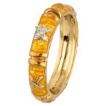 18K. Yellow gold ring with yellow enamel from Hidalgo Jewelry set with diamonds.