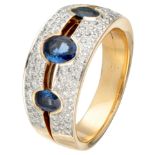 18K. Yellow gold ring set with approx. 1.24 ct. natural sapphire and approx. 0.48 ct. diamond.
