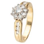 18K. Yellow gold entourage ring set with approx. 0.60 ct. diamond.