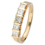 14K. Yellow gold demi-alliance ring with princess cut diamond.